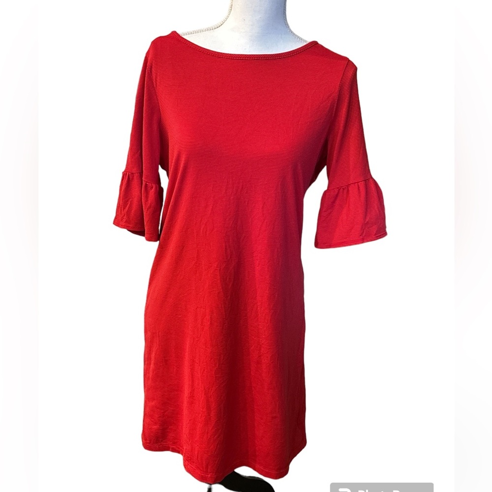 Red Bell Sleeve Shift Dress - Women